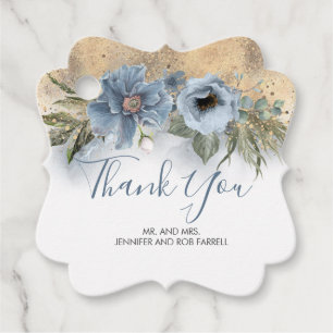 Étiquettes Cadeau Dusty Blue et Parties scintillant or élégant Flora