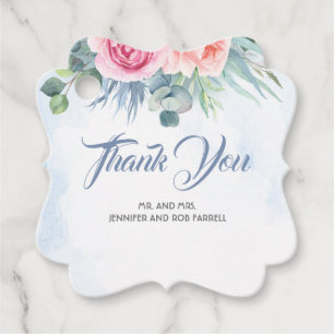 Étiquettes Cadeau Dusty Blue et rose Floral Mariage moderne