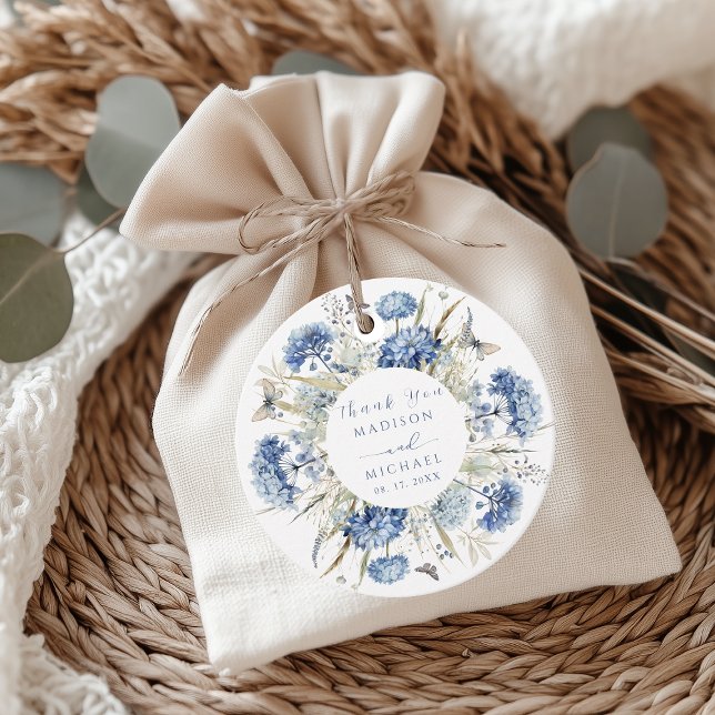 Étiquettes Cadeau Dusty Blue Fleur sauvage l Elégant Mariage floral (Créateur téléchargé)
