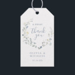 Étiquettes-cadeau Dusty Blue Fleur sauvage Rustic Boho merci pour<br><div class="desc">Elégante délicate aquarelle fleur sauvage conception de couronne avec script moderne. Palettes pastel de jaune tendre, blanc cassé, vert sauge, bleu poussiéreux, verdure botanique, simple et romantique. Idéal pour une fête de douche nuptiale bleu rustique moderne quelque chose, mariage de jardin de campagne boho au printemps et en été. Voir...</div>