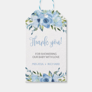 Étiquettes-cadeau Dusty Blue floral boy baby shower cadeau tag