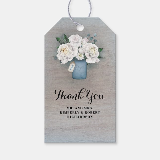 Étiquettes-cadeau Dusty Blue Floral Mariage campagnard rustique (Devant)