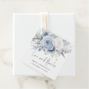 Étiquettes Cadeau Dusty Blue Florals Aimer Merci Mariage