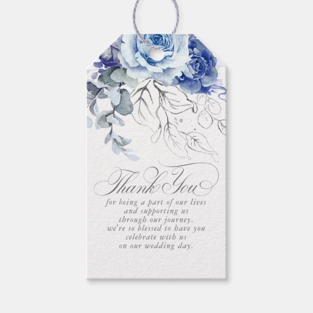 Étiquettes-cadeau Dusty Blue Flowers Boho Thank You (Devant)
