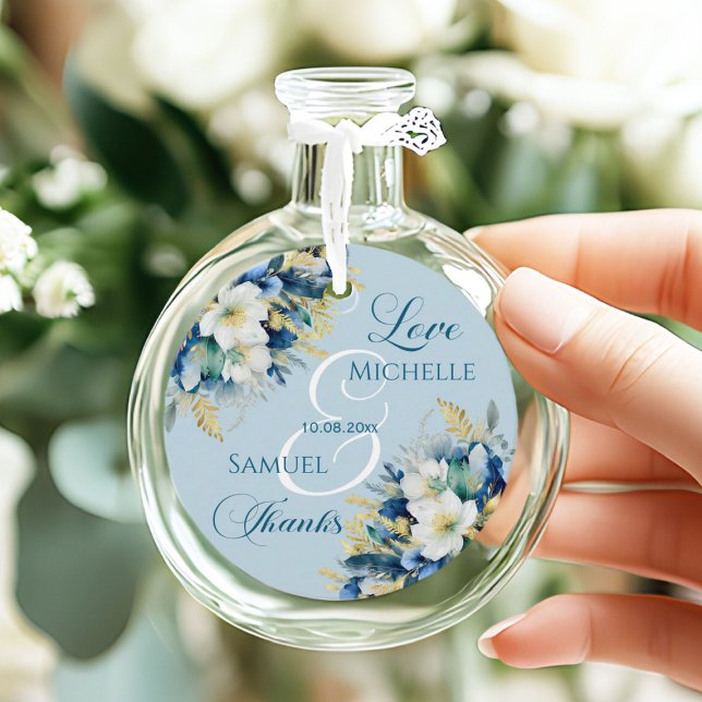 Étiquettes Cadeau Dusty Blue Gold Parties scintillant Floral Mariage (Créateur téléchargé)