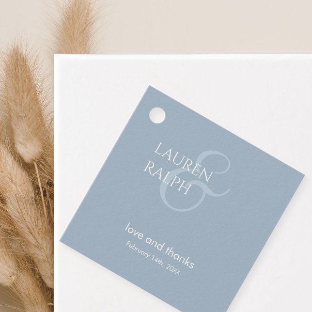Étiquettes Cadeau Dusty Blue & Ivory Couple Monogram Merci (Créateur téléchargé)