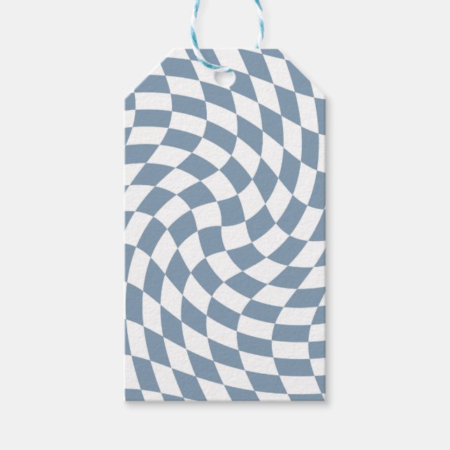 Étiquettes-cadeau Dusty Blue Mariage Collection Vérifier À damiers (Devant)