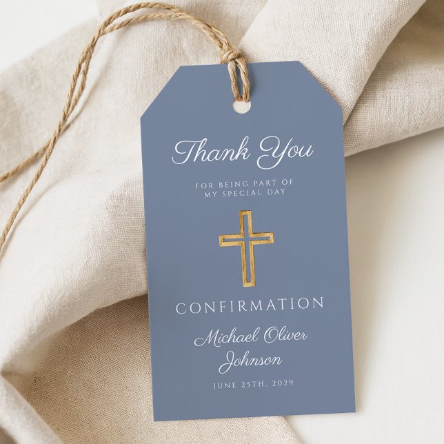 Étiquettes-cadeau Dusty Blue Religious Cross Boy Confirmation (Dusty Blue Religious Cross Boy Confirmation Gift Tags)