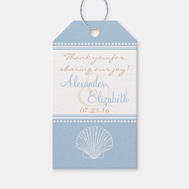 Étiquettes-cadeau Dusty Blue Seashell Mariage Invité Favoriser Merci (Devant)