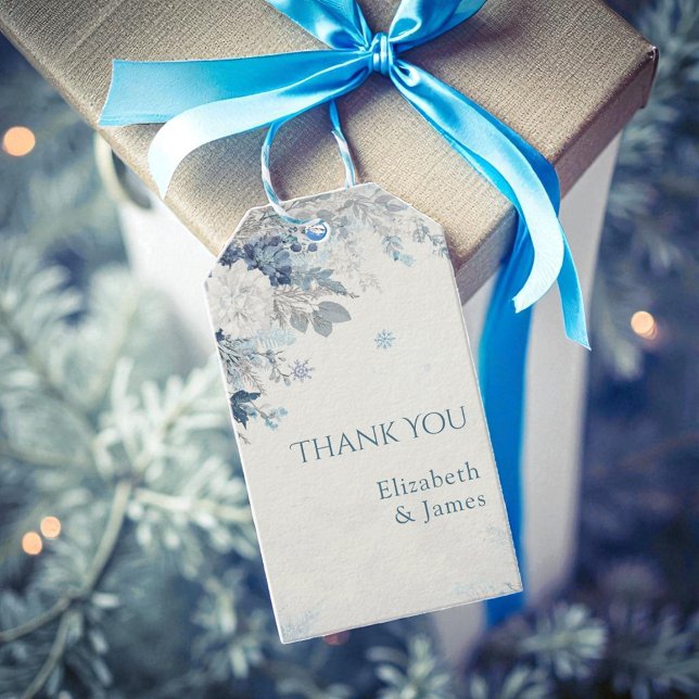 Étiquettes-cadeau Dusty Blue Silver Rose hiver Floral Mariage (Dusty Blue Silver Rose Winter Floral Wedding Gift Tags)