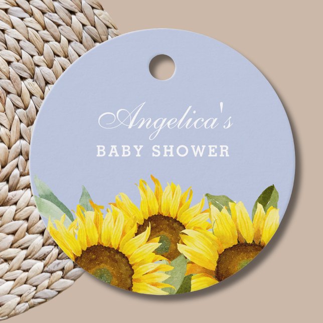 Étiquettes Cadeau Dusty Blue Sunflower Baby Girl Douche Merci (Créateur téléchargé)