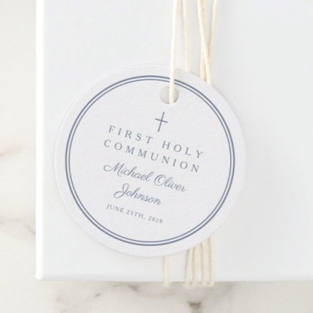 Étiquettes Cadeau Dusty Blue Thank You Boy First Holy Communion (Dusty Blue Thank You Boy First Holy Communion Favor Tags)