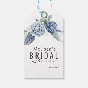 Étiquettes-cadeau Dusty Blue Watercolor Floral Bloom Typographie