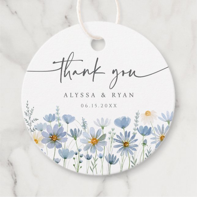 Étiquettes Cadeau Dusty Blue Wildflower Floral Wedding (Devant)