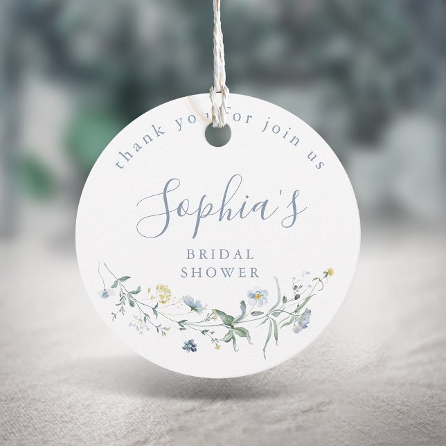 Étiquettes Cadeau Dusty Blue Wildflower Rustique Bohème Baby Shower  (Dusty Blue Wildflower Rustic Boho Bridal Shower Favor Tags)
