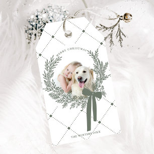 Étiquettes-cadeau Dusty Green Christmas Wreath Photo
