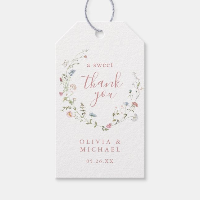 Étiquettes-cadeau Dusty Pink Fleur sauvage Rustic Boho merci pour (Devant)