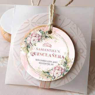 Étiquettes Cadeau Dusty Pink Floral Eucalyptus Tag for Sweet 15 Even