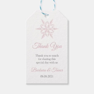 Étiquettes-cadeau Dusty Pink Snowflakes Merci de mariage hivernal