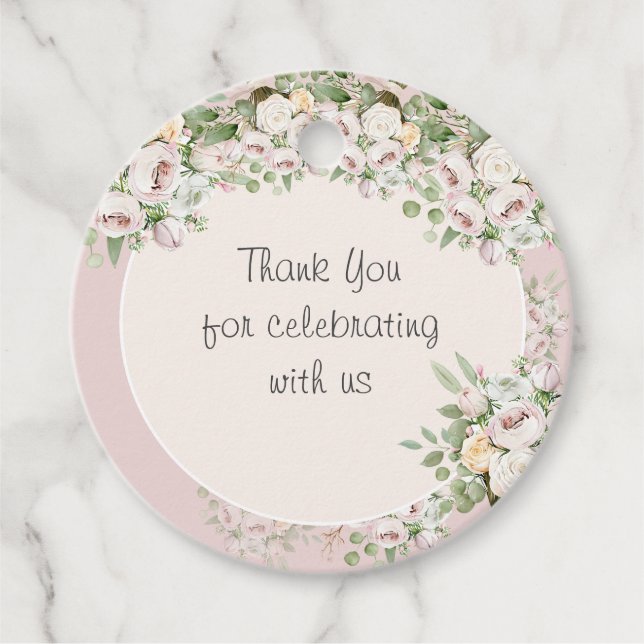 Étiquettes Cadeau Dusty rose aquarelle florale merci (Devant)