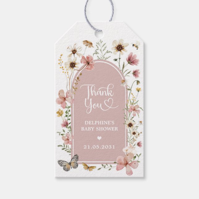 Étiquettes-cadeau Dusty rose Fleur sauvage Garden Baby shower Faveur (Devant)