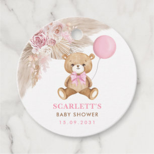 Étiquettes Cadeau Dusty Rose Floral Boho Teddy Bear Baby shower
