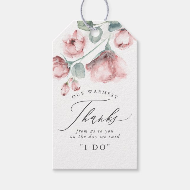 Étiquettes-cadeau Dusty Rose Floral Élégant Mariage Merci (Devant)