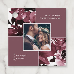 Étiquettes Cadeau Dusty Rose Floral Photo Enregistrer la date