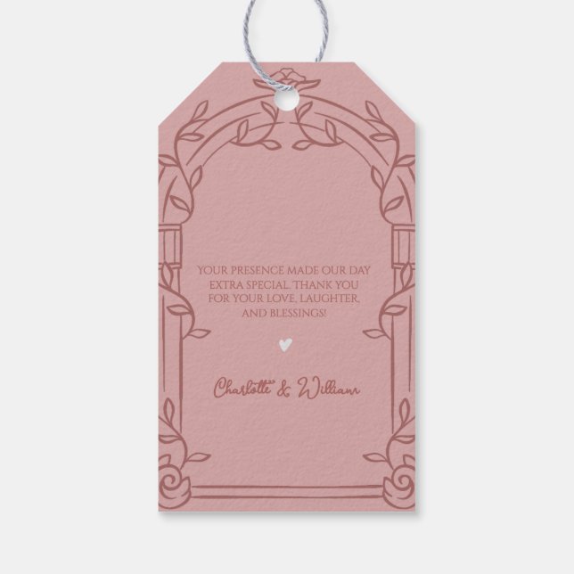 Étiquettes-cadeau Dusty Rose Ornate Arch Botanical Wedding Favor (Dos)