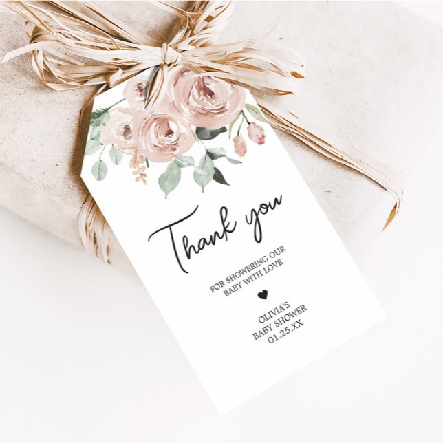 Étiquettes-cadeau Dusty Rose Rose C'est une fille Baby shower Favor  (Dusty Pink Rose It's a Girl Baby Shower Favor Tags)