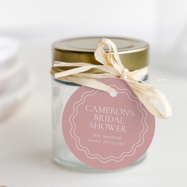 Étiquettes Cadeau Dusty Rose | Vague bordure en feston pour la douch (Créateur téléchargé)