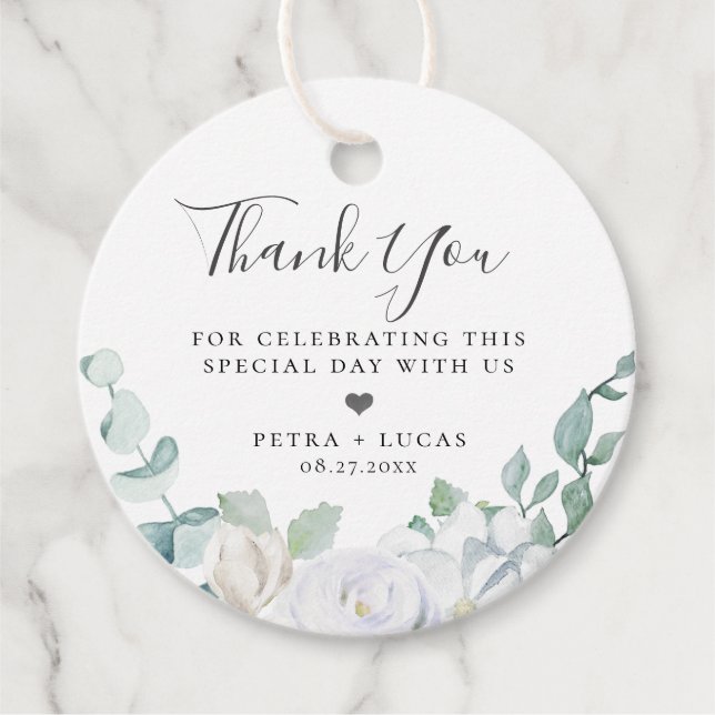 Étiquettes Cadeau Dusty Sage Merci Mariage botanique (Devant)