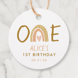 Étiquettes Cadeau Earthy Rainbow 1st Birthday Girl Favoriser Tags