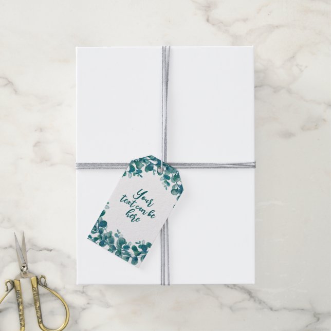 Étiquettes-cadeau Eau-couleur eucalyptus verdure (Avec de la ficelle)