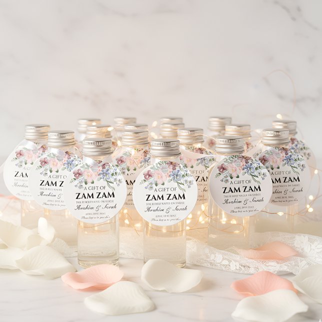 Étiquettes Cadeau Eau de zamzam florale cadeau de mariage musulman n (Créateur téléchargé)