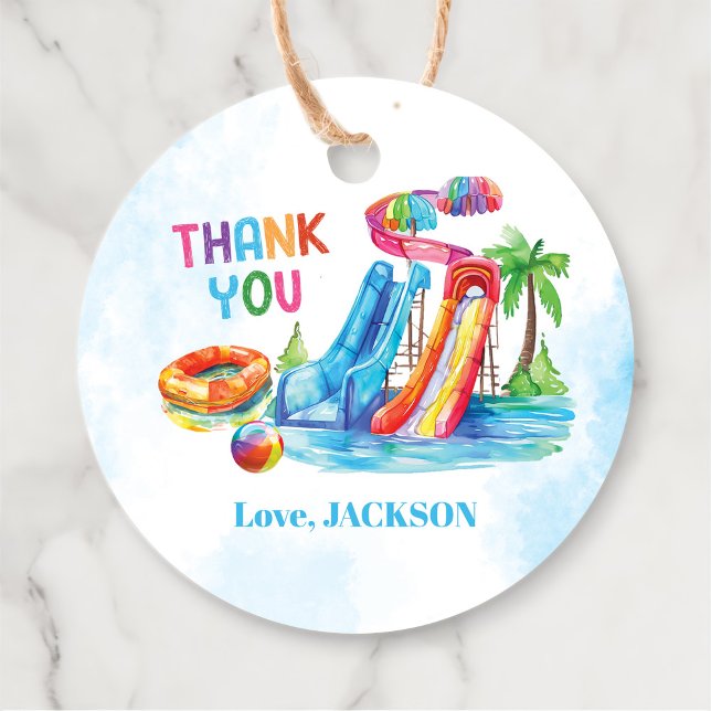 Étiquettes Cadeau Eau Diapositive Splish Splash Merci de fête d'anni (Créateur téléchargé)