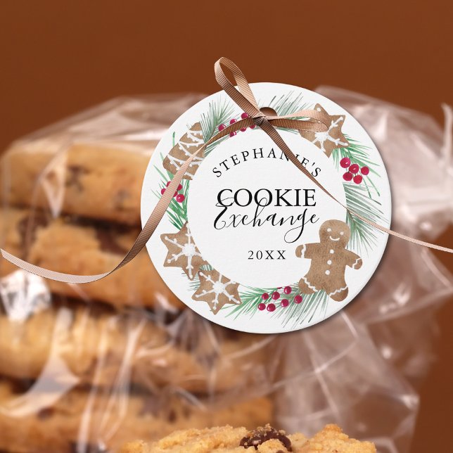 Étiquettes Cadeau Échange personnalisé de cookies d'aquarelle (Créateur téléchargé)