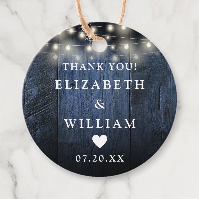 Étiquettes Cadeau Éclairage à cordes bleues Boho Russe Mariage de gr (Devant)