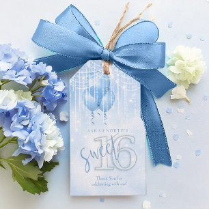 Étiquettes-cadeau Éclairage à cordes et ballons Sweet 16 Lt. Blue ID