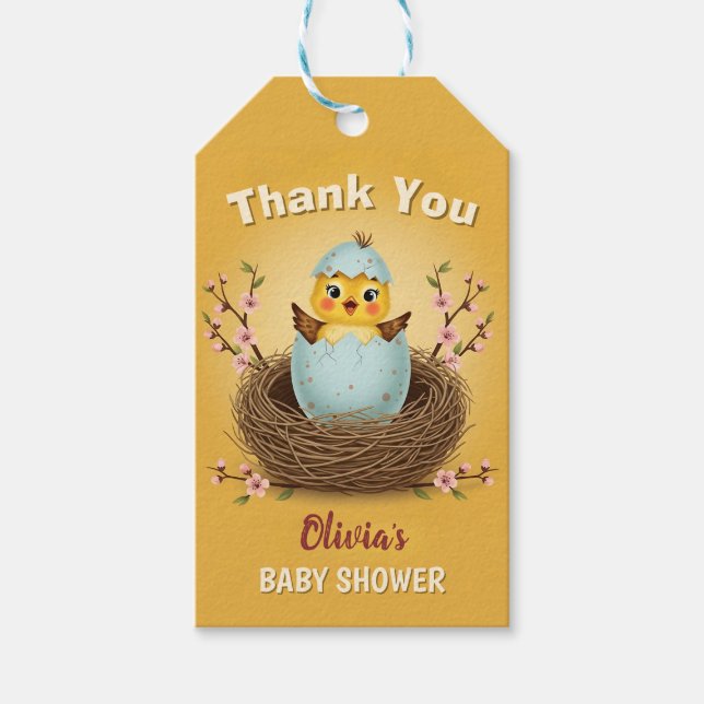 Étiquettes-cadeau Éclosion Prochainement Petit Poussin Merci (Devant)