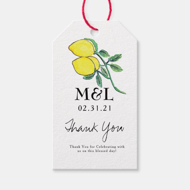 Étiquettes-cadeau Eco Friendly Mariage main aquarelle Lemon Bunch (Devant)