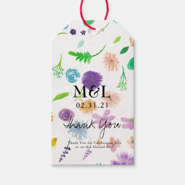 Étiquettes-cadeau Eco Mariage Aquarelle simple Floral (Devant)