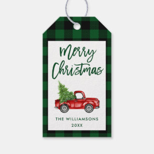 Étiquettes-cadeau Écran de pinceau vert pour Noël Camion Vintage d