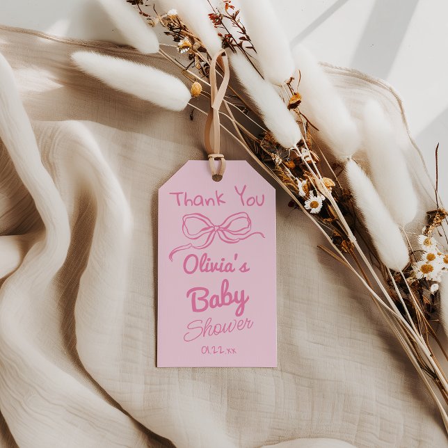 Étiquettes-cadeau Écrite à la main Tirée Bow rose Baby Girl Douche (Créateur téléchargé)