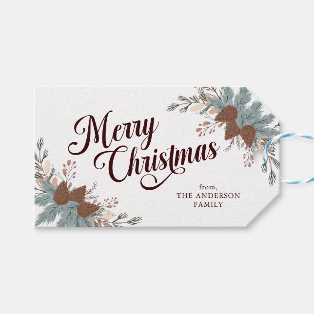 Étiquettes-cadeau Écriture de Noël Boho Verdure Noël (Devant (Horizontal))