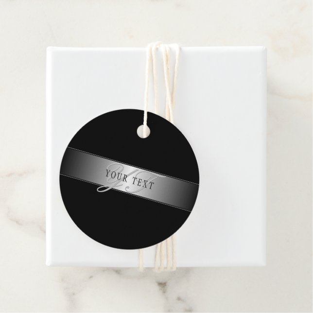 Étiquettes Cadeau Écriture élégante de monogramme modifiable | Noir (En situation)
