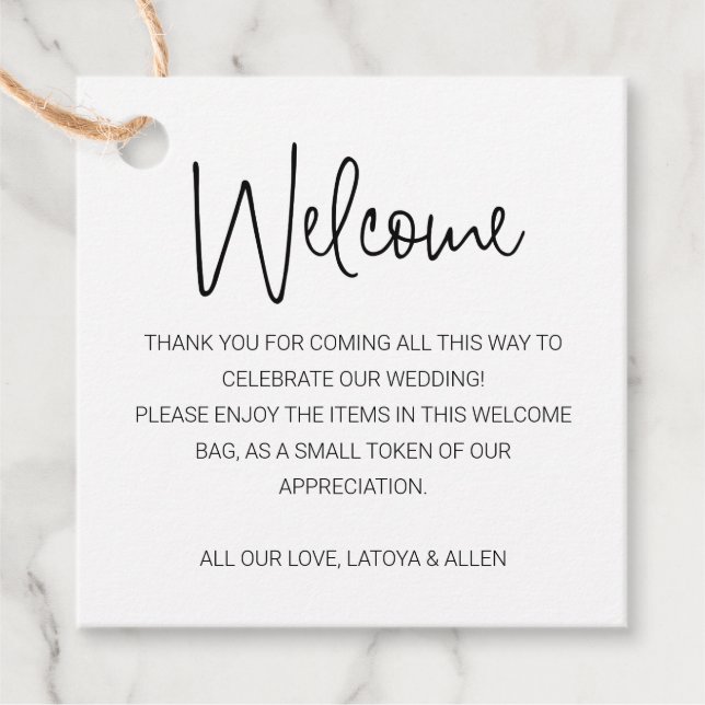 Étiquettes Cadeau Écriture Mariage Bienvenue Panier cadeau (Devant)