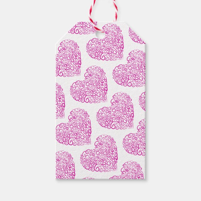 Étiquettes-cadeau Écriture spirale coeur rose pour la Saint Valentin (Devant)