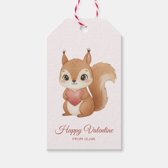 Étiquettes-cadeau Écureuil mignon avec la Saint-Valentin cœur (Devant)