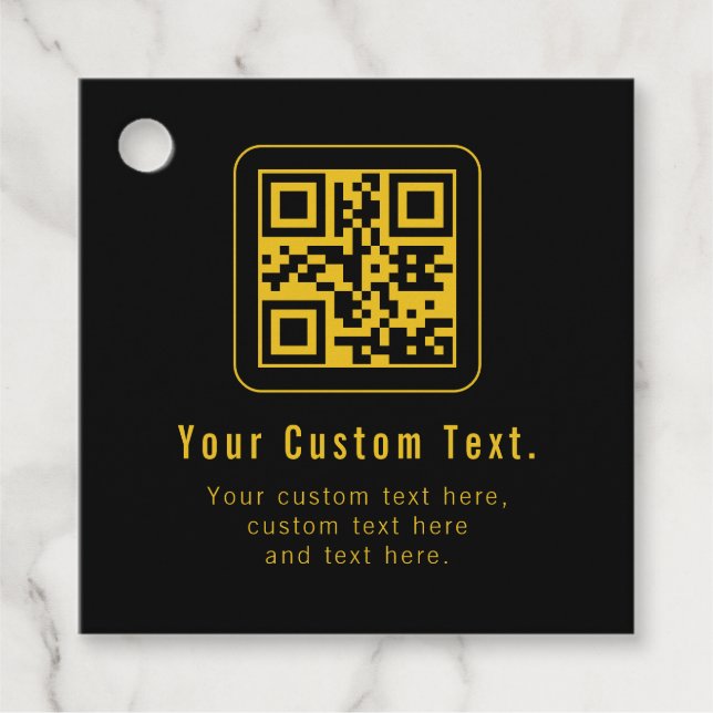 Étiquettes Cadeau Editable QR Code & Text Template | Black & Gold (Devant)